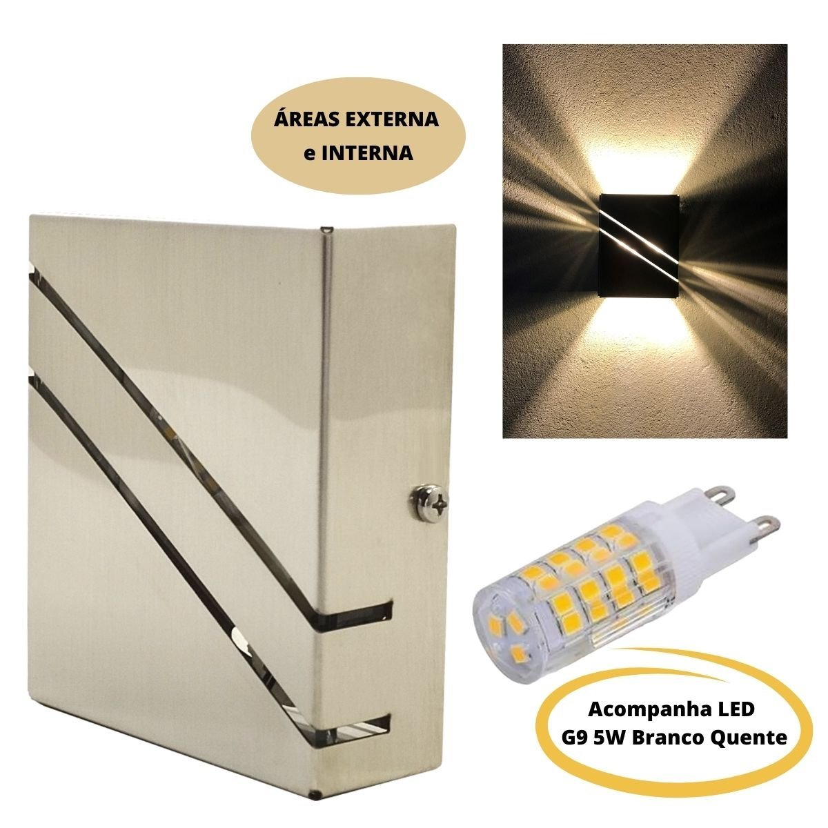 Luminária Arandela Vega Slim Inox Escovado Externo/Interno COM LED BQ HALUZ - 2