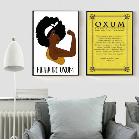 Kit 2 Quadros Candomblé Filha de Oxum 45x34cm - com Vidro:madeira Branca