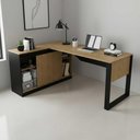 Ver imagem 1 de Mesa em L Escritório 160cm X 60cm Armário Lateral C/ Porta de Correr e 2 Nichos Cor:amêndoa com