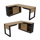 Ver imagem 4 de Mesa em L Escritório 160cm X 60cm Armário Lateral C/ Porta de Correr e 2 Nichos Cor:amêndoa com