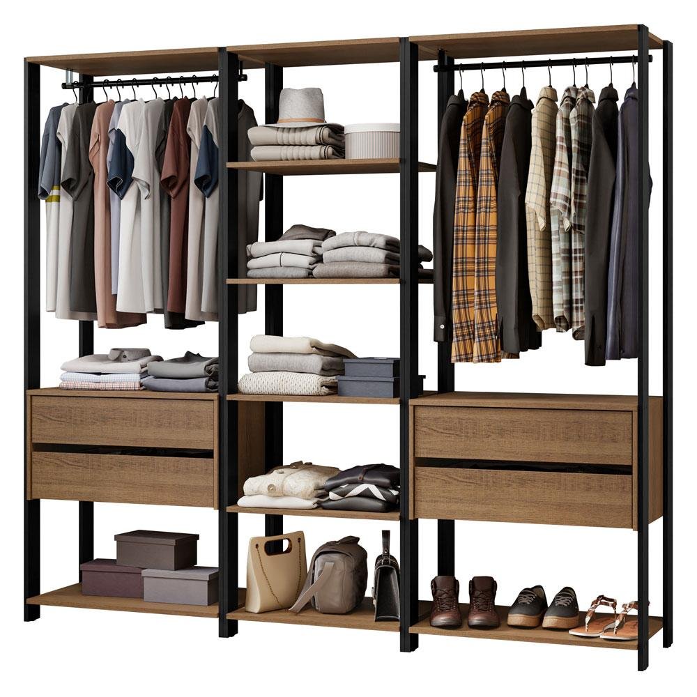 Guarda-roupa Closet Modulado Valencia 4 Gavetas 199cm Rustic/preto Madesa 02 - 3