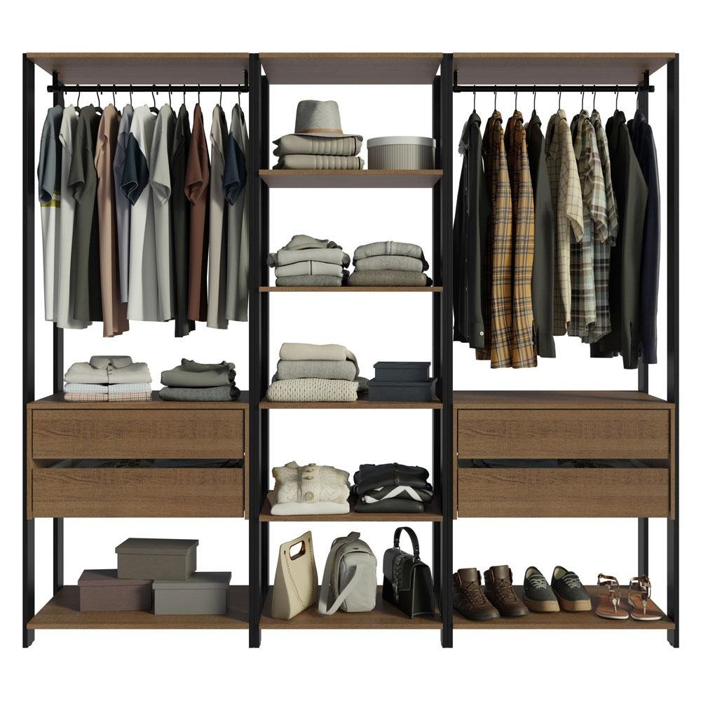 Guarda-roupa Closet Modulado Valencia 4 Gavetas 199cm Rustic/preto Madesa 02 - 10