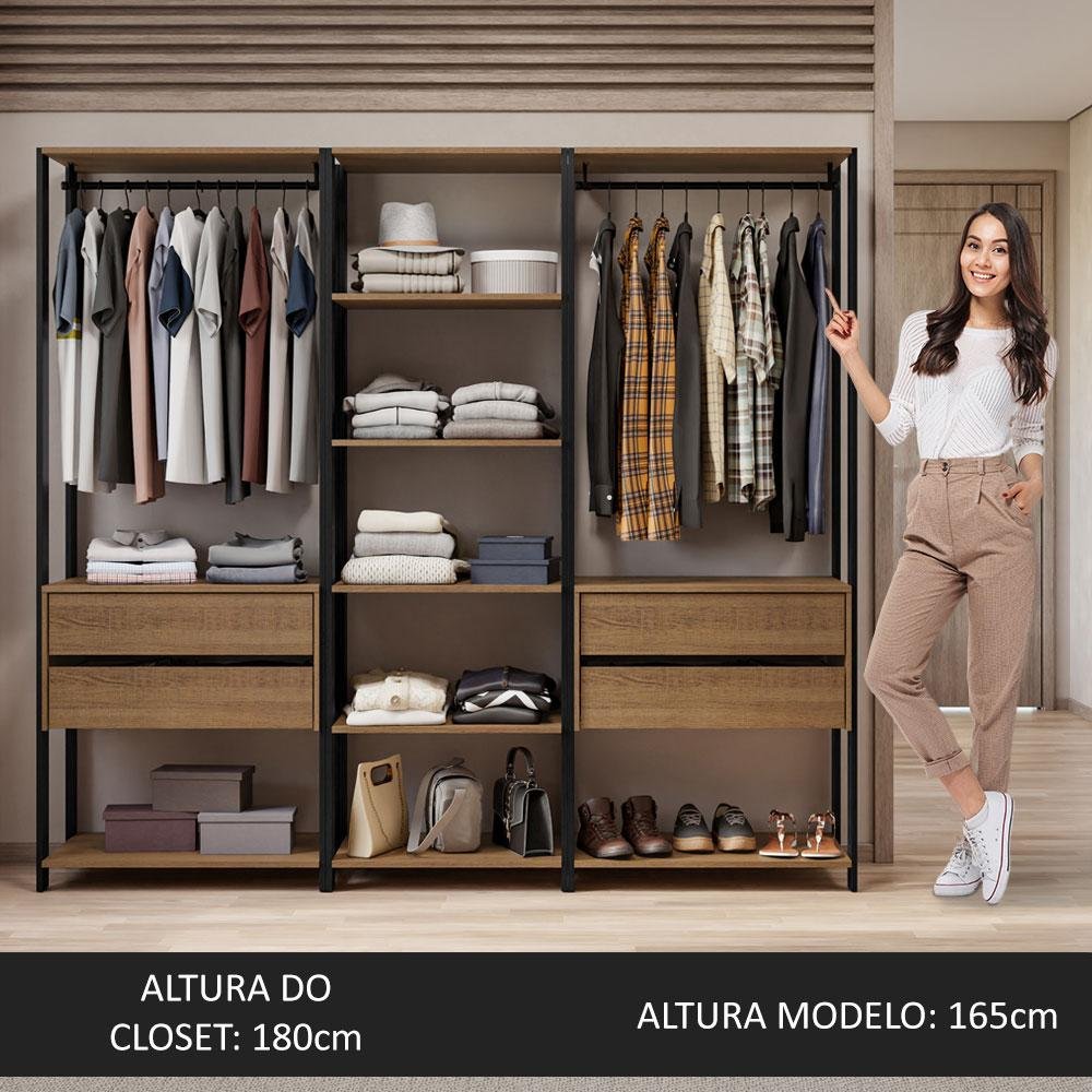 Guarda-roupa Closet Modulado Valencia 4 Gavetas 199cm Rustic/preto Madesa 02 - 6