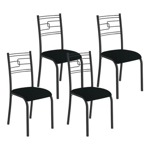 Kit 4 Cadeiras Paraty Corino Preto Tubo Preto Fosco