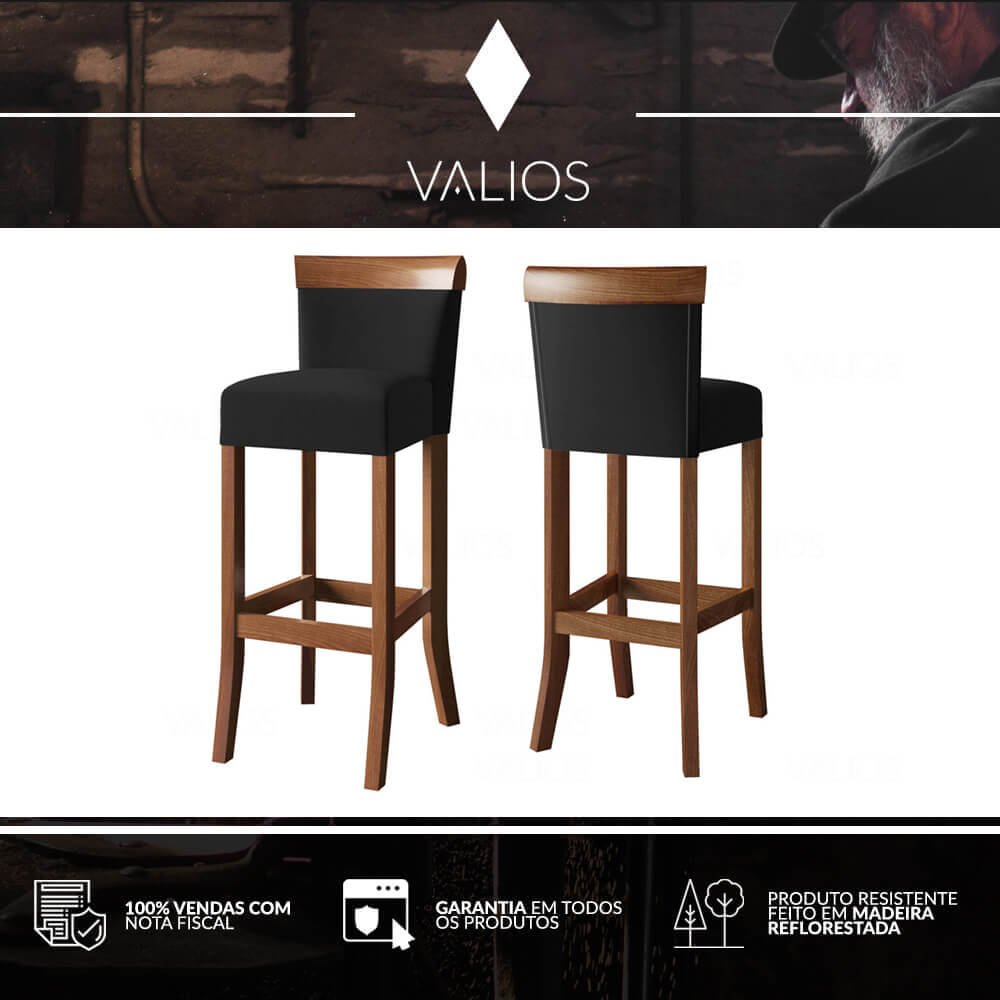 3 Banco alto cadeira de balcão restaurante cozinha gourmet moderna confortavel bistro premium Valios - 4