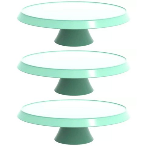Kit 3 Bases Porta Bolos Verde Menta 30cm com Pé Bubble Suporte para Tortas Doces Crippa
