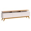 Ver imagem 4 de Rack Bancada Classic 2 Gavetas com Nicho e Painel para TV Suspenso Ripado Loft 2.2 Off White Nature 