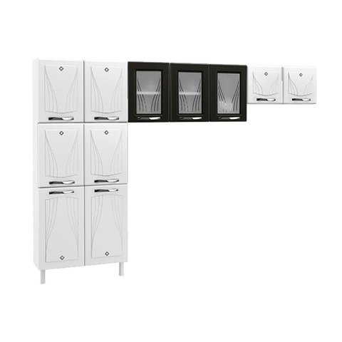 Kit de Cozinha Modulada 3 Peças Star New (2 Armários + 1 Paneleiro) CPT106 Branco/Preto - Telasul