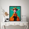 Quadro Girafa Moderna Fashion Colorida 45x34cm - com Vidro:moldura Branca - 2