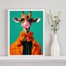 Quadro Girafa Moderna Fashion Colorida 45x34cm - com Vidro:moldura Branca - 1