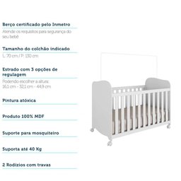 Quarto De Bebê Completo Com Guarda-Roupa Cômoda Junior New E Berço Uli New Móveis Peroba Branco - 3