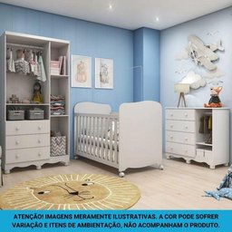 Quarto De Bebê Completo Com Guarda-Roupa Cômoda Junior New E Berço Uli New Móveis Peroba Branco - 7