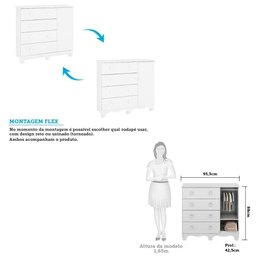 Quarto De Bebê Completo Com Guarda-Roupa Cômoda Junior New E Berço Uli New Móveis Peroba Branco - 4