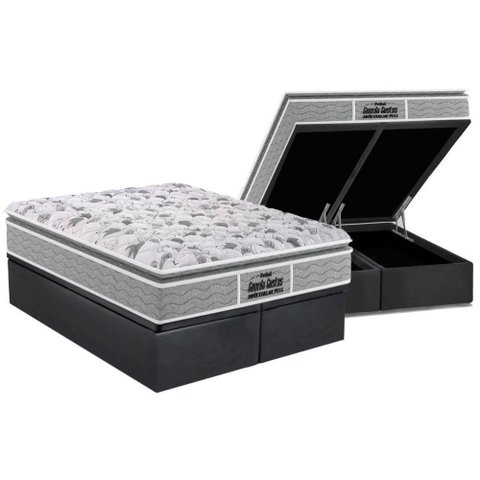 Cama Box Baú King: Colchão Probel D45 / Ep Guarda Costas Plus Pillow Top + Base Gray(193x203)