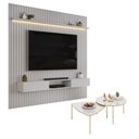 Ver imagem 1 de Painel Trento 250 Ripado com Bancada com LED com Mesa de Centro Lina e Cleia Bali Bali Dj-Móveis
