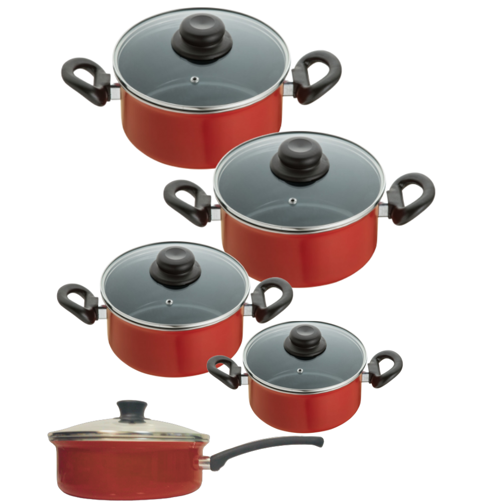 Jogo 5 peças Vermelho Cerâmica Indução a Gás Elétrico Cooktop