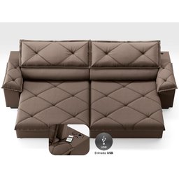 Sofá com Carregador Usb e Molas no Assento Retrátil Reclinável Nice 2,10m Velosuede - Netsofas - 3