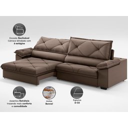 Sofá com Carregador Usb e Molas no Assento Retrátil Reclinável Nice 2,10m Velosuede - Netsofas - 2