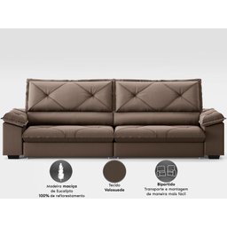 Sofá com Carregador Usb e Molas no Assento Retrátil Reclinável Nice 2,10m Velosuede - Netsofas - 5