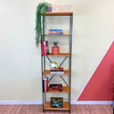 Ver imagem 1 de Estante Torre Industrial de Ferro e Madeira Slim 6 Prateleiras Nozes e Preto