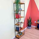 Ver imagem 2 de Estante Torre Industrial de Ferro e Madeira Slim 6 Prateleiras Nozes e Preto