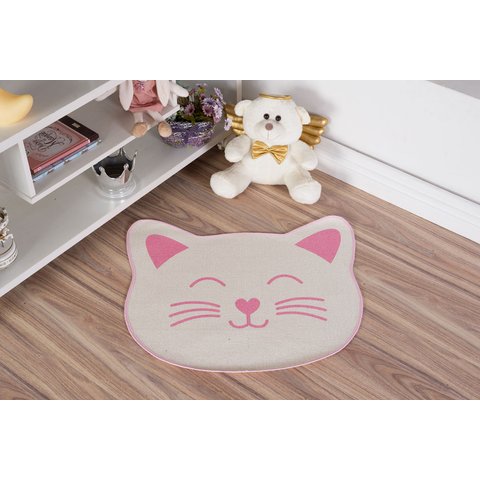 Tapete Infantil Natural Formato de Gato Rosa 56X64CM
