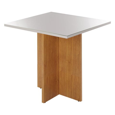 Mesa Sala de Jantar Robusta Tampo com Vidro 90x90cm Cinamomo/Off White