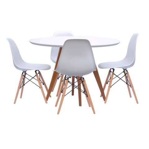 Conjunto Mesa Square Redonda Branco Fosco 88cm com 4 Cadeiras Eiffel - Branco