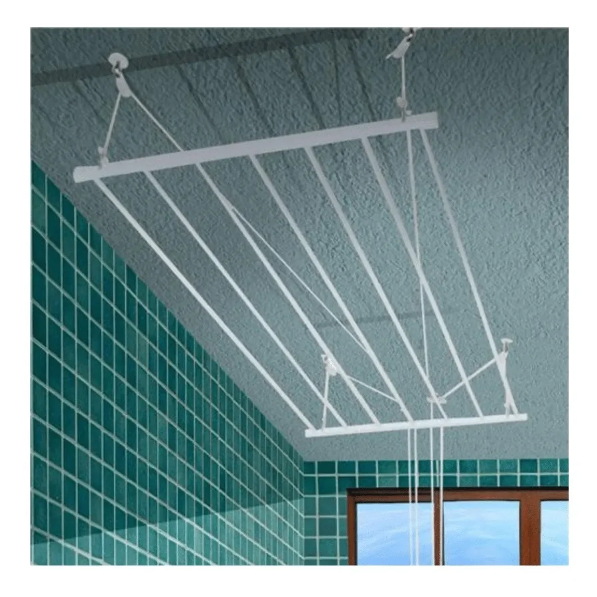 Varal De Teto Tradicional 140cm x 10 Varetas - Em Alumínio Branco - 3