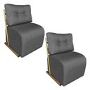 Ver imagem 1 de Kit 2 Poltronas Luxo Aurora Linho Grafite Base de Ferro Dourado - Pallazio
