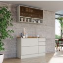 Ver imagem 1 de Cozinha Compacta Fineze 2 Portas 4 Gavetas com Vidro e Tampo 100% MDF Areia Hp/Cinamomo - Henn