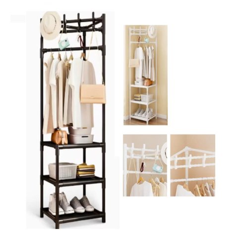 Organizador Guarda Roupas Cabideiro Sapateira 3 Prateleiras Armario Closet Rack Portatil Quarto Lava