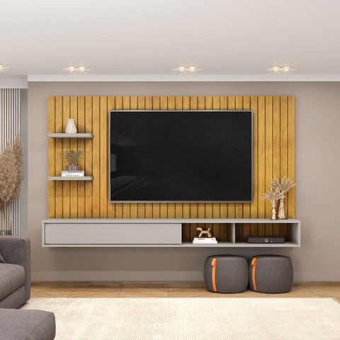 Painel para TV 60 Polegadas 1 Porta Friz para Sala de Estar Cedro Bali DJ Móveis