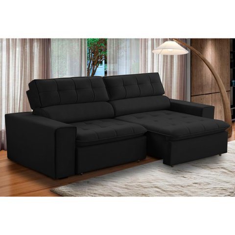 Sofá Retrátil e Reclinável Atenas 2 Lugares Preto 160cm - Megasul