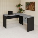Ver imagem 1 de Mesa de Escritório em L 30mm com Gaveteiro Suspenso e Chave F5 Office Cor:Cinza Sagrado com Preto