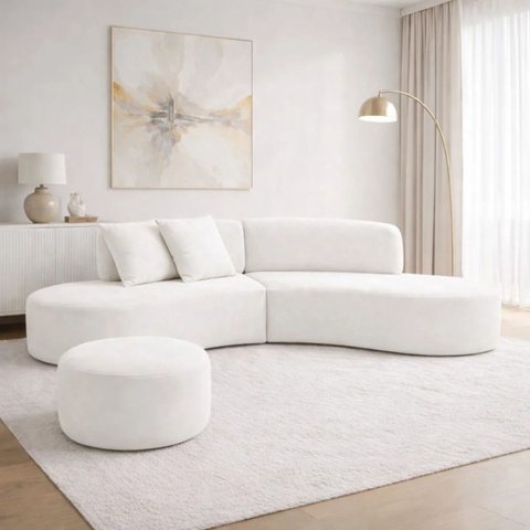 Sofá e Puff Orgânico Virginia 300cm Sala Suede:Branco