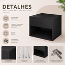 Ver imagem 3 de Mesa de Cabeceira Suspensa Fixa na Parede 1 Gaveta e Nicho - Preto - Lh Móveis