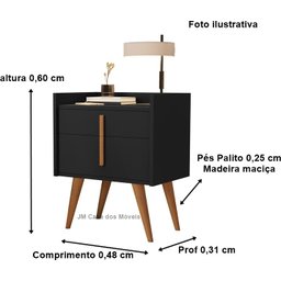 Mesa de Cabeceira Davi 1 Gaveta 1 Porta Pés Palito Preto - JM Casa dos Moveis - 3