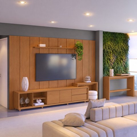 Conjunto Painel Dominus + Rack Premium Painel 279 cm Rack Naturalle com Extensão Mavaular