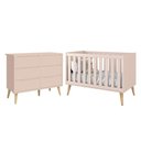 Ver imagem 1 de Jogo de Quarto Infantil Theo Cômoda 6 Gavetas e Berço Rosa Fosco com Pés Madeira Natural Reller M