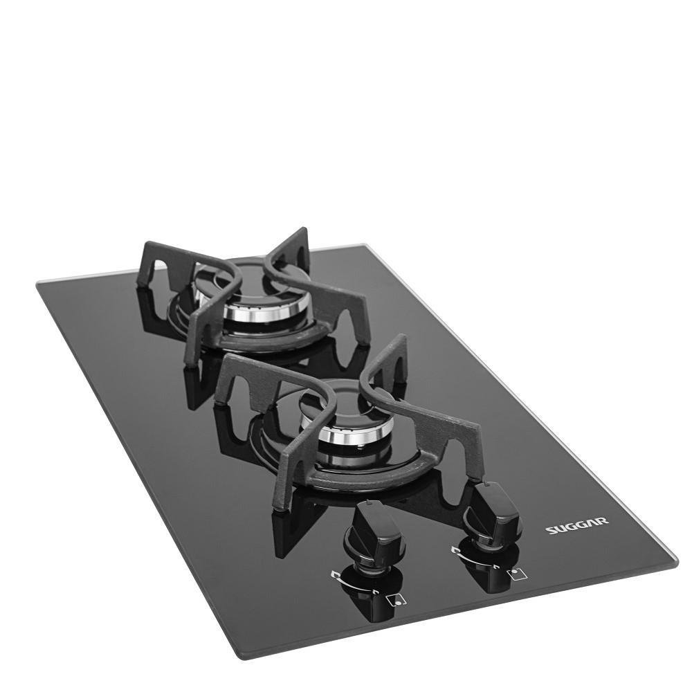 Cooktop Mesa Vidro 2 Queimadores À Gás Suggar Preto Bivolt - 3