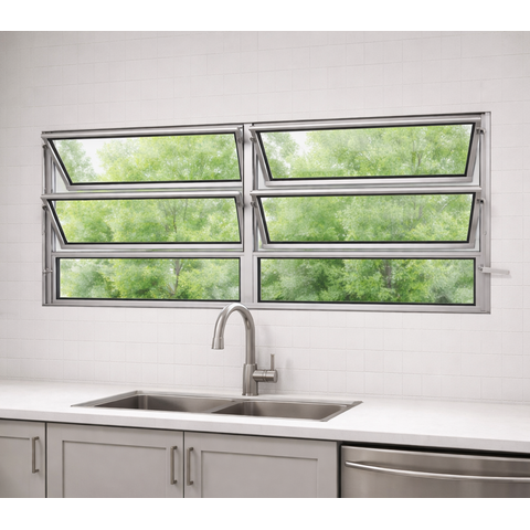 Vitro Basculante 2 Seções 60x120 Alumínio Branco Vidro Liso