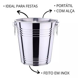 Balde Gelo Aço Inox Grande 20cm 5 Litros com Alças Frigopro - 4