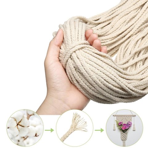 Corda Cordão Fio 5mm Cru Algodão 50m Macramê Artesanato aliança macramê, tapetes, suportes de planta