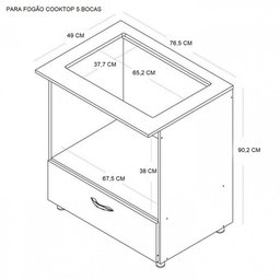 Balcão de cozinha para cooktop e forno 1 porta basculante branco Salvia Kaiki Moveis - 5 BOCAS - 5