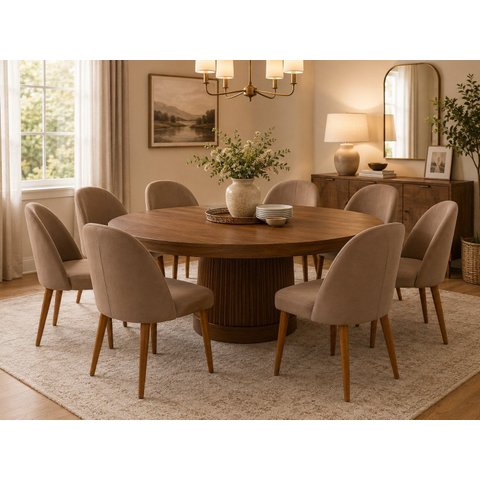 Kit 8 Cadeiras Lua Estofada Moderna Sala de Jantar Suede Cappuccino