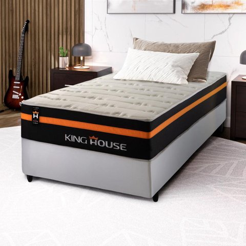 Conjunto Cama Box c/ Molas Ensacadas Sirius Preto Solteiro 88x188x65
