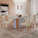 Ver imagem 1 de Mesa Jantar Isadora 180cm 6 Cadeiras Isadora Moderna Mobília Veludo Creme/off White/naturale