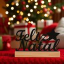 Ver imagem 2 de Placa Decorativa Natalina em Madeira 10x10cm Enfeite Modelo: Feliz Natal com Base