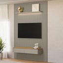 Ver imagem 1 de Painel Ripado para TV 75 pol com Bancada Orgânica e Prateleira LED 180cm Slats L05 Tauari Gris